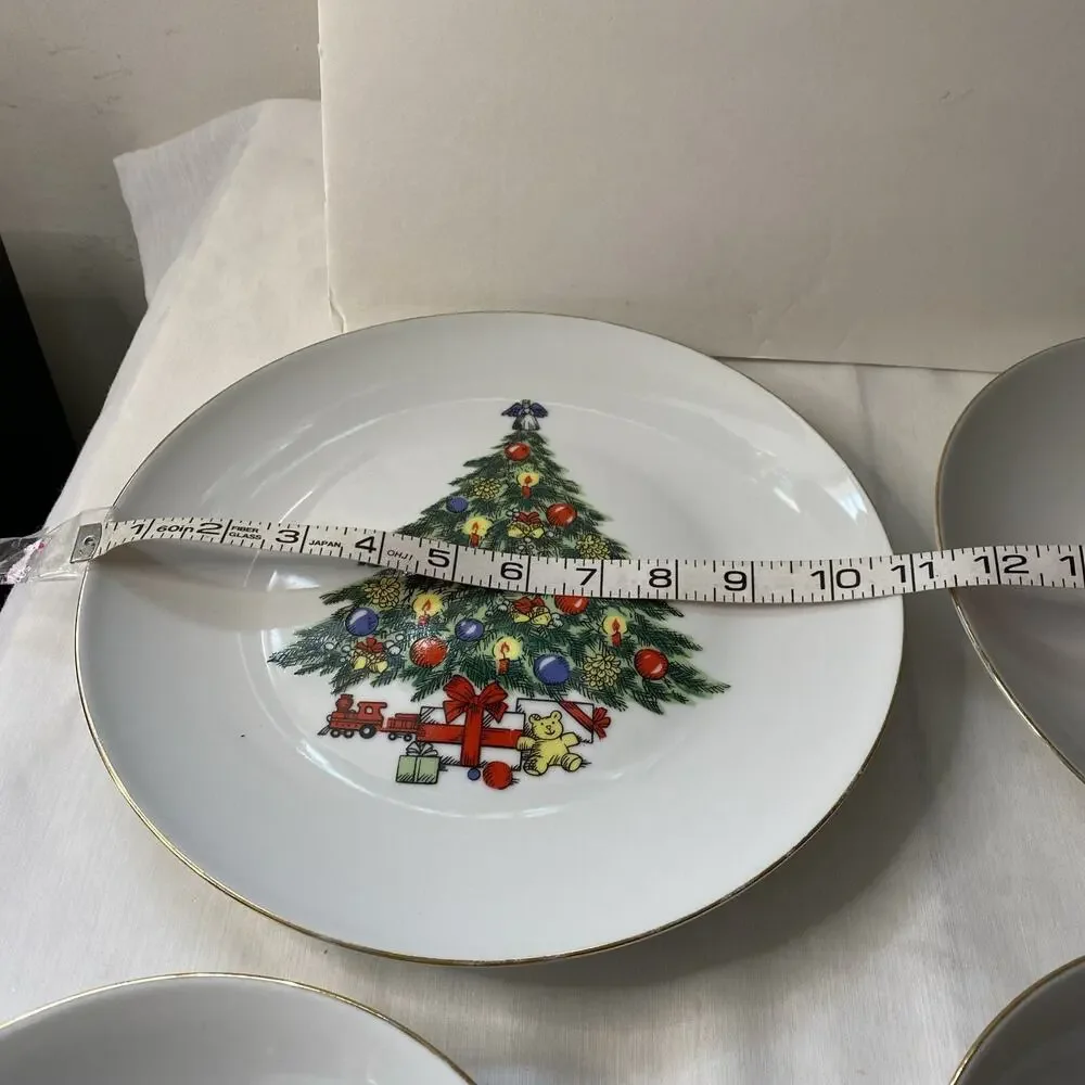 10pc Jamestown China Christmas Treasure China Service Gold Rim & 3 cups 